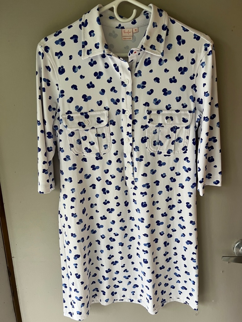 Persifor  by Blu Pepper White Midi Shirt Dress with Blue Abstract Print